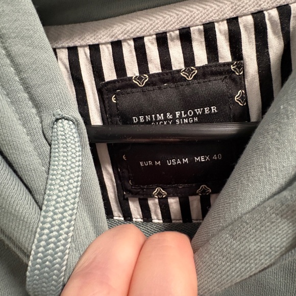 Denim & Flower Colorblock Hoodie - pale green, White, and Black - Picture 2 of 3